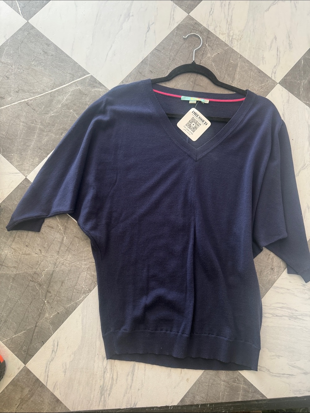 Boden Navy Sweater with Pink Trim